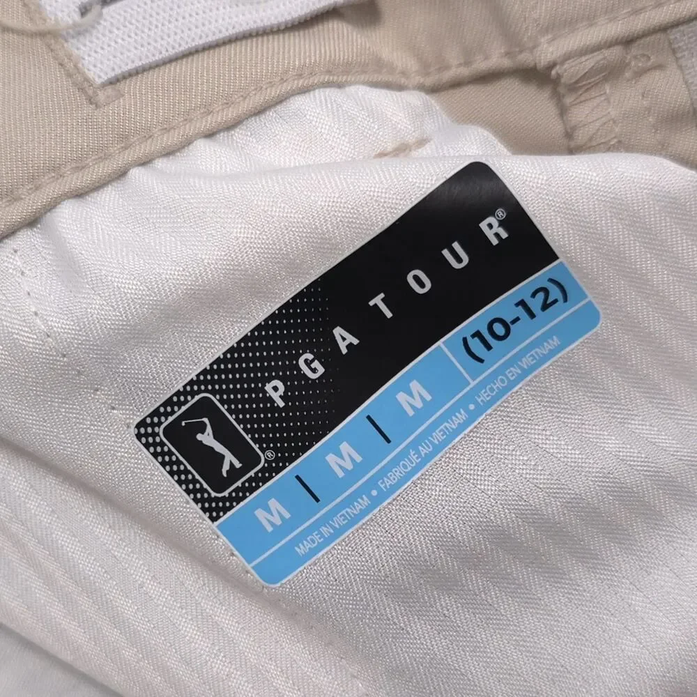 PGA TOUR Kids Boys Pants 10-12 Golf Beige Flats Front‎ Stretch Chino Casual